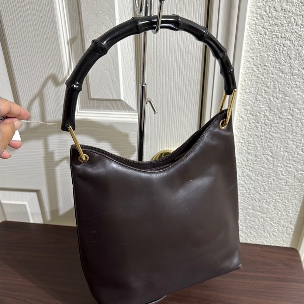 Vintage Gucci Bamboo Shoulder Bag Nylon Interior